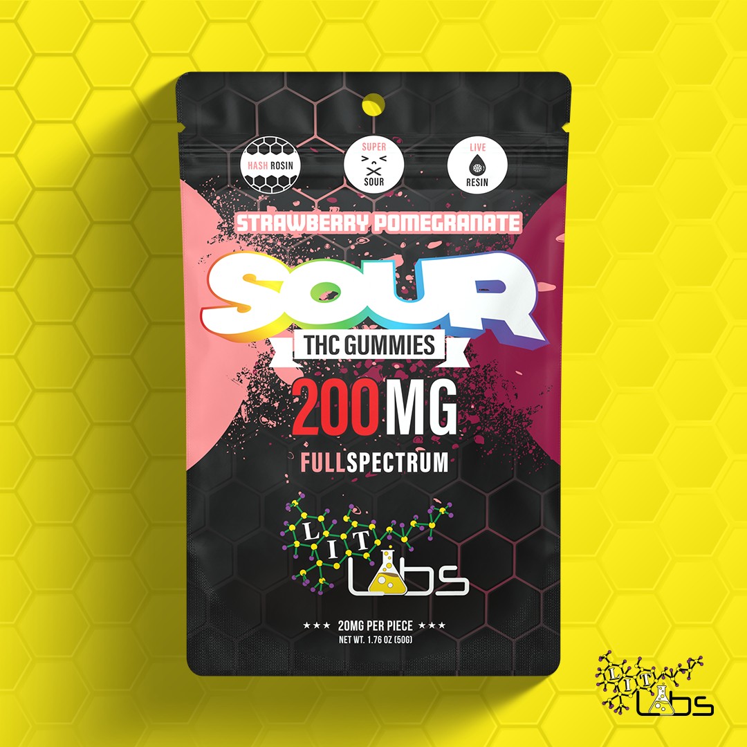 LIT LABS - STRAWBERRY POMEGRANATE SOUR GUMMIES - 200MG PACK