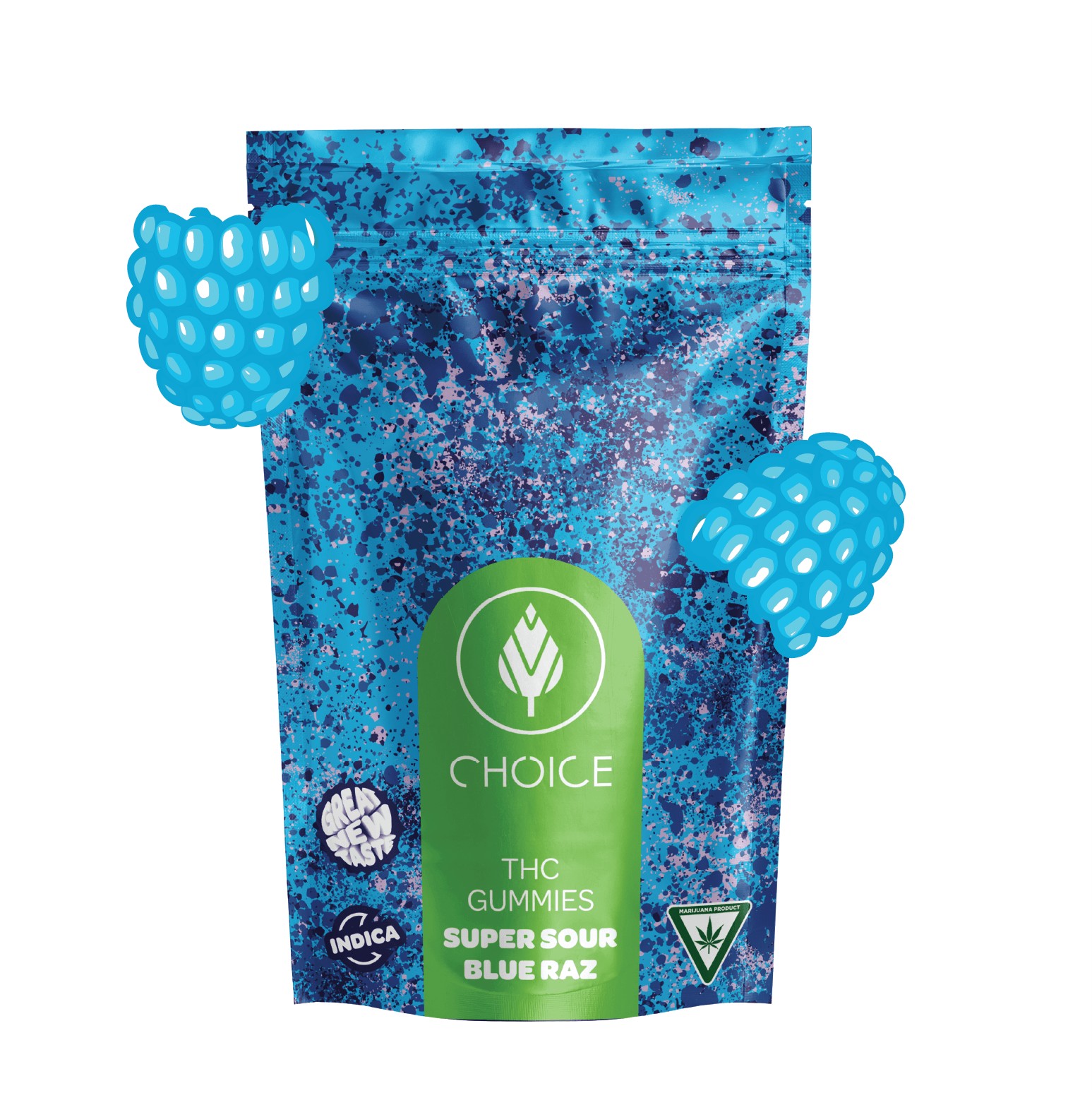 CHOICE - 100MG GUMMIES - SUPER SOUR BLUE RAZ (INDICA)