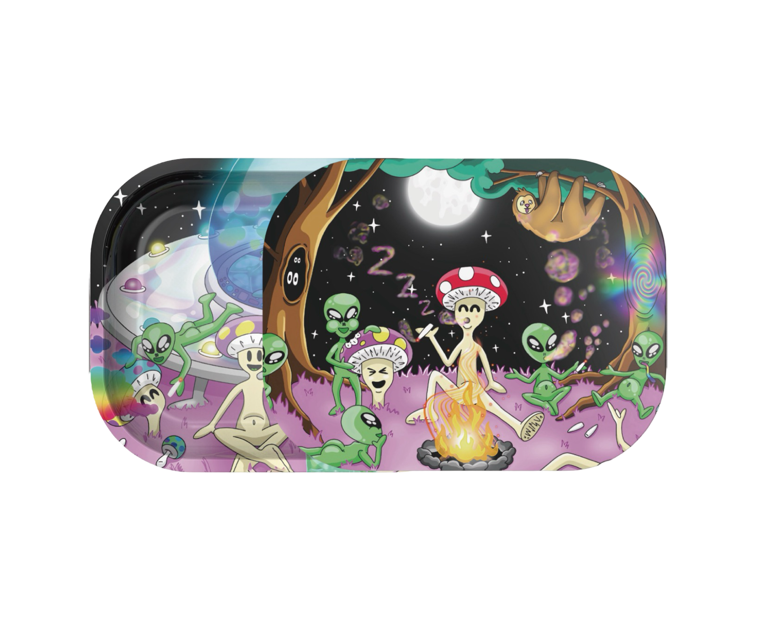 Rolling Tray With Magnetic Cover - Intergalactic Trip By Bangerooo
